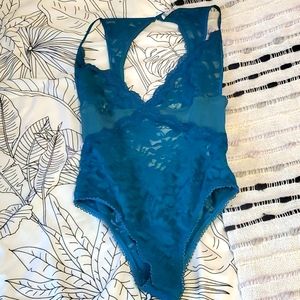 Free People Teal Lacy Bodysuit
